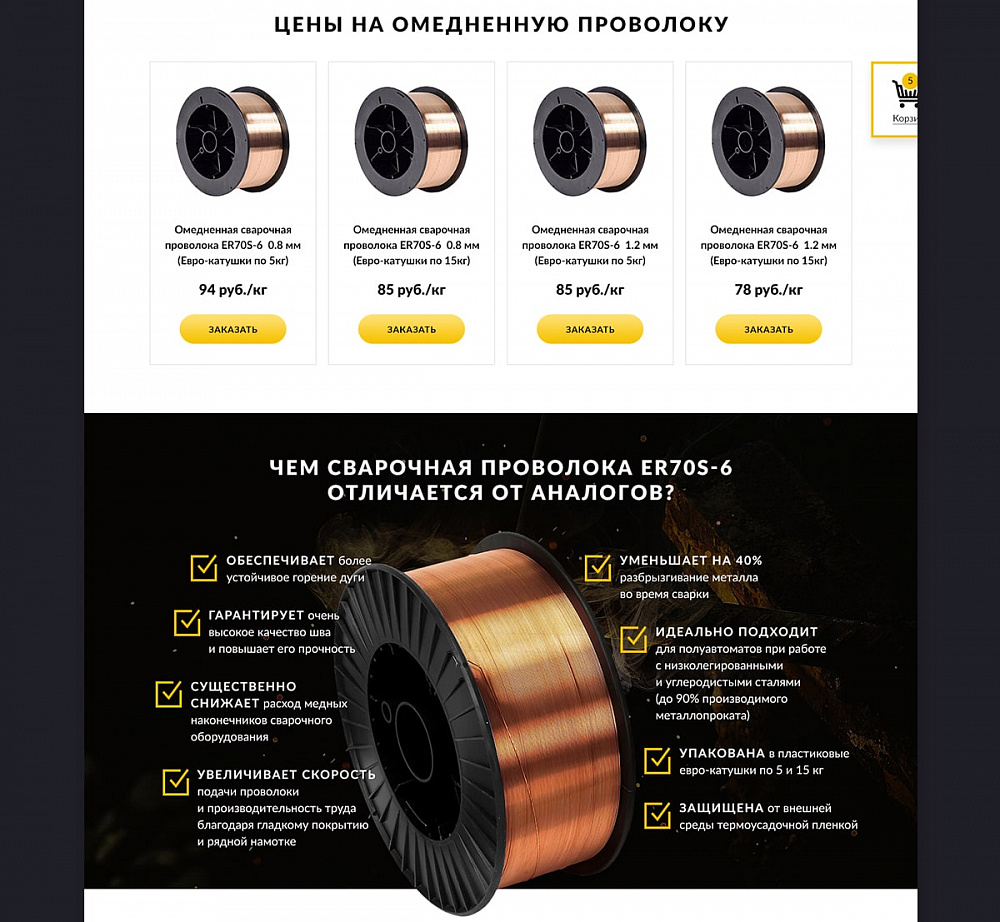 Одностраничный сайт Svarka-provoloka.ru, компания «Dynamic»